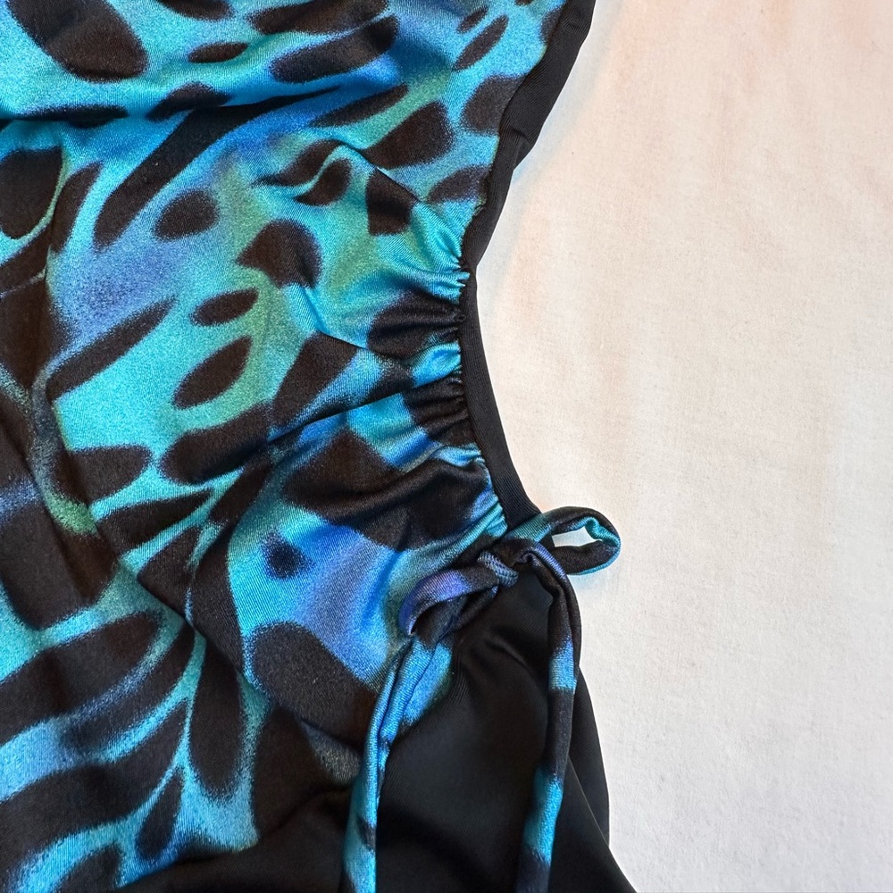 Longitude Blue Black Leopard print One Piece Swimsuit with Sarong Size 10 & 12 - Picture 8 of 8